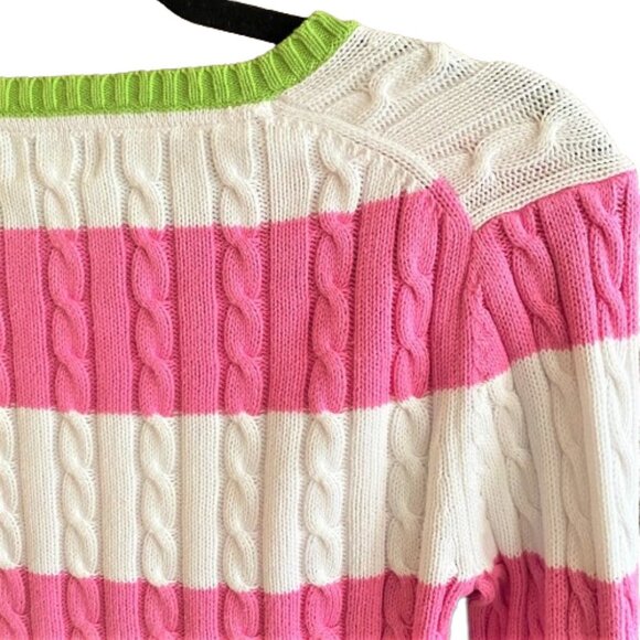 Lilly Pulitzer pink & white striped cable knit 100% cotton sweater - Picture 10 of 13